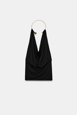 ZARA ТОП ИЗ ПОЛИАМИДА С ЧОКЕРОМ, ЧЕРНЫЙ