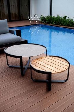 Boden, стол кофейный антрацит/натуральный, алюминий/тик