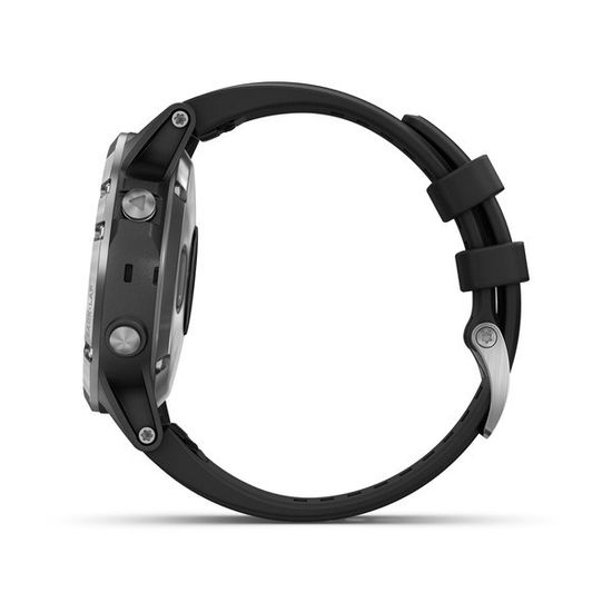 Мужские мультиспортивные часы Garmin Fenix 5 Plus - серебристые с черным ремешком 010-01988-11