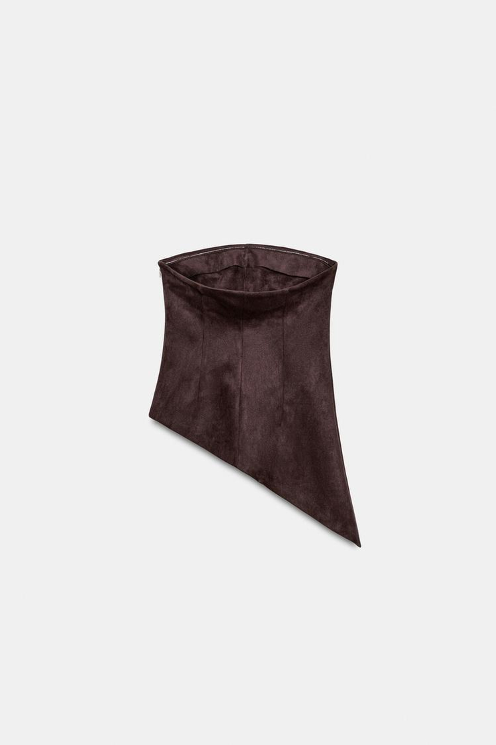 ZARA ТОП АСИММЕТРИЧНОГО КРОЯ ИЗ ИСКУССТВЕННОЙ ЗАМШИ, ШОКОЛАДНО-КОРИЧНЕВЫЙ