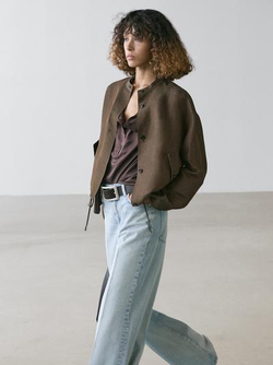 Massimo Dutti Бомбер изо льна и шелка, хаки