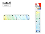 Линейка пластиковая, 15 см. гибкая, цветная, ОПП-упаковка (Mazari)