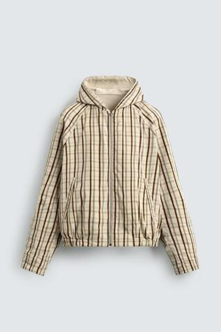 ZARA ДВУСТОРОННЯЯ КУРТКА В КЛЕТКУ, ЦВЕТ ЛЬДА