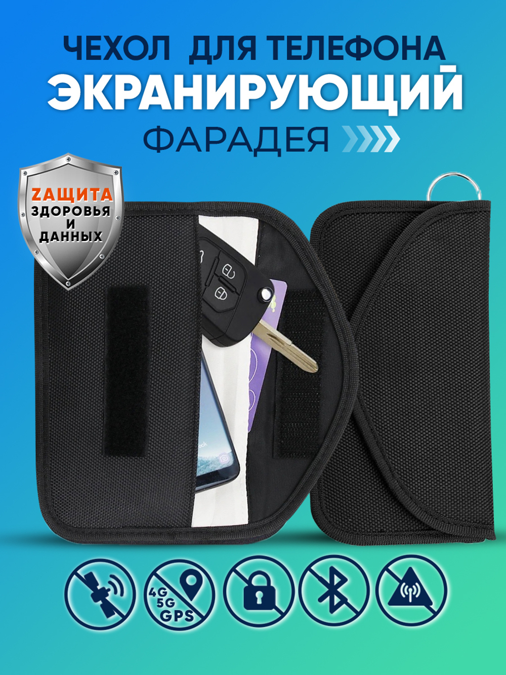 Чехол Фарадея для блокировки сигнала транспондера, смартфона и GPS (черно-красный)