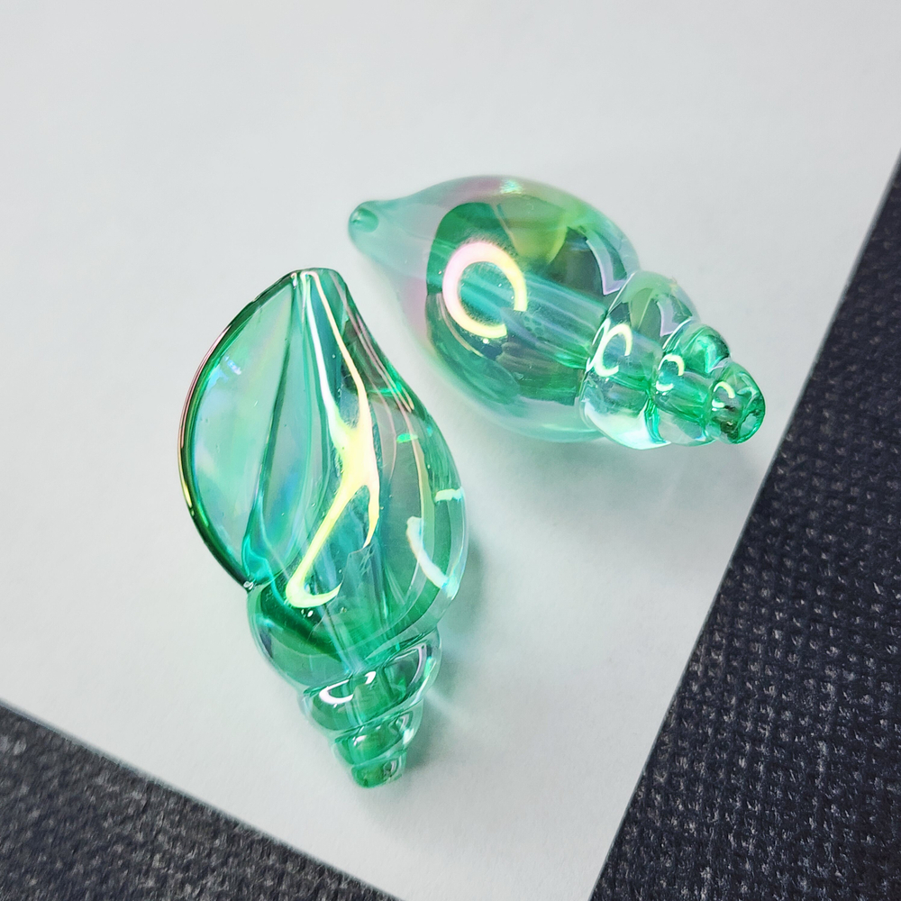 Бусина ракушка, акрил, бирюзовая, голубая, морская раковина, р-р 38×21мм