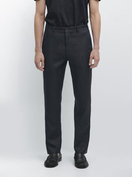 Massimo Dutti Зауженные льняные брюки, темно-синий