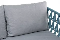 "Диего" диван 2-местный плетеный из роупа, каркас алюминий светло-серый (RAL7035) муар, роуп бирюзовый круглый, ткань светло-серая