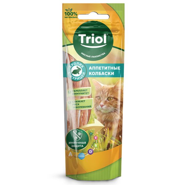 Лакомство Triol для кошек «Аппетитные колбаски из кролика с курицей», 40г