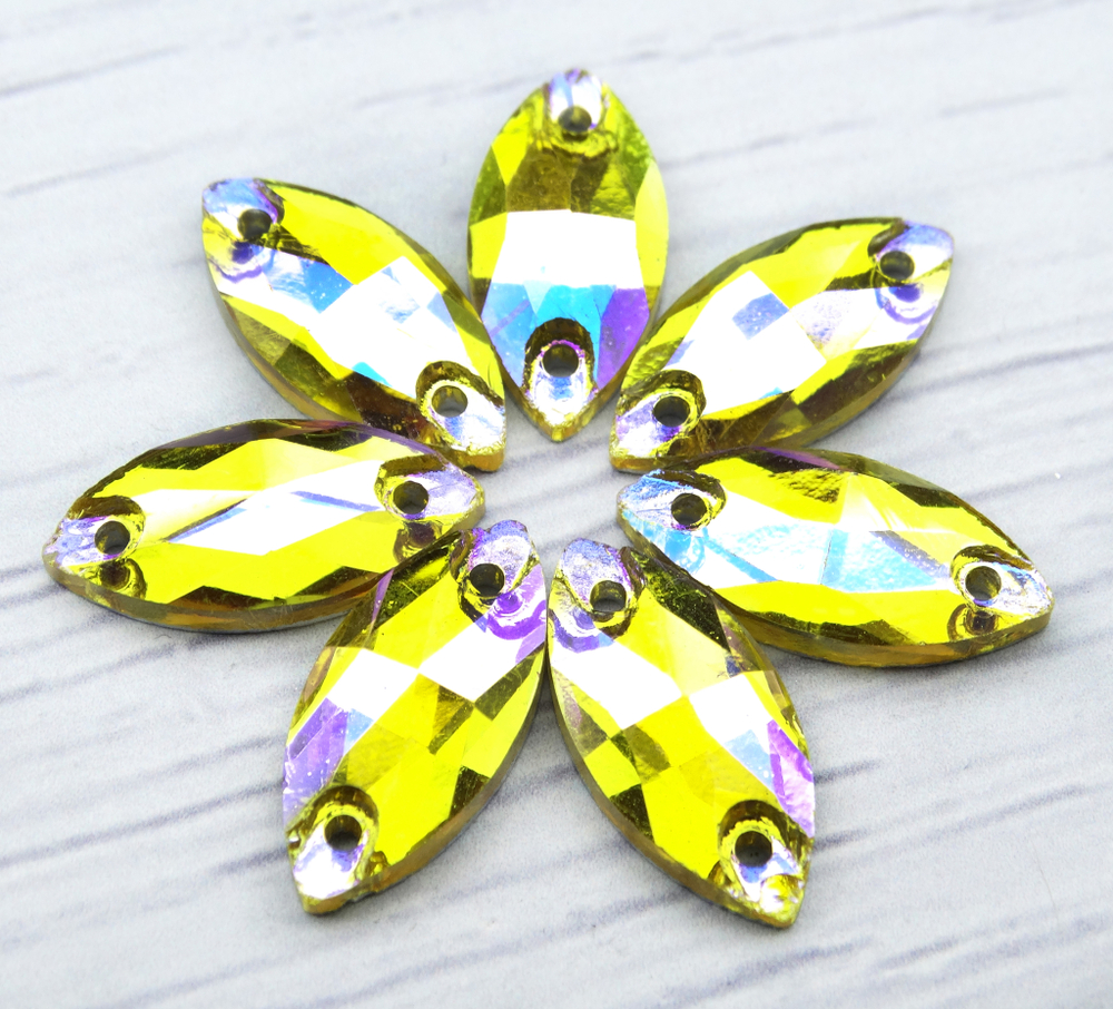 МИ002ДС612 Хрустальные стразы пришивные "лодочка", цвет: желтый AB, размер: 6х12 мм, 15 шт.