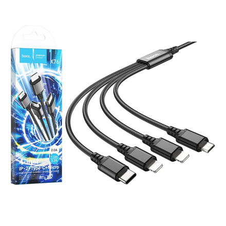 Кабель для зарядки Hoco X76 4в1 USB-A - 2xLightning/Type-C/micro-USB, 2A, 1м, черный