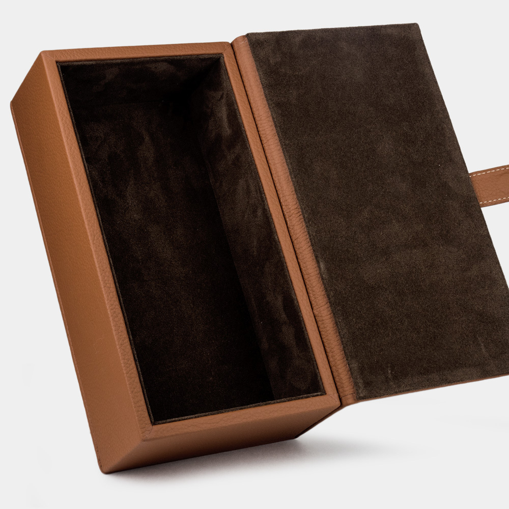 Кофр для хранения Grand из натуральной кожи теленка, цвета карамель