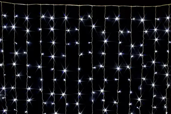Занавес с мерцающим диодом 3*3 м., 220V, 480 холодных белых LED ламп, соединяемый, прозрачный провод, Winner (w.03.5T.480+)