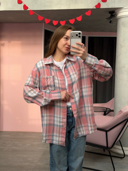 Рубашка в клетку розовый