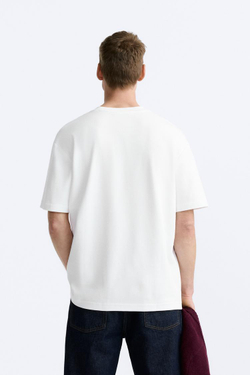 ZARA ФУТБОЛКА REGULAR FIT INTERLOCK, БЕЛЫЙ