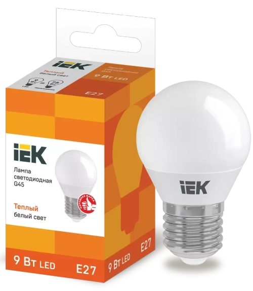 Лампа светодиодная ECO G45 шар 9Вт 230В 3000К Е27 IEK LLE-G45-9-230-30-E27