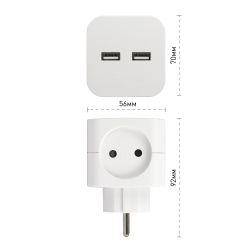 Разветвитель электрический ЭРА SP-2-USB-W на 2 розетки + 2xUSB 2400mA без заземления 10А белый | Тройники