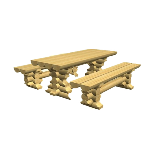 Изделие Стол + 2 лавки из оцилиндрованного бревна