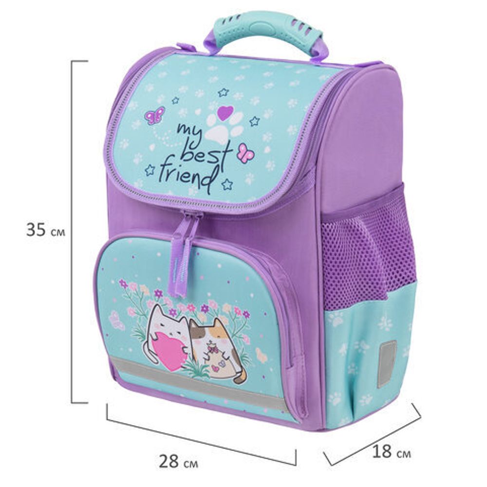 Ранец ПИФАГОР BASIC, 1 отделение, 3 кармана, эргономичная спинка, "Cat friends", 35х28х18 см, 272048