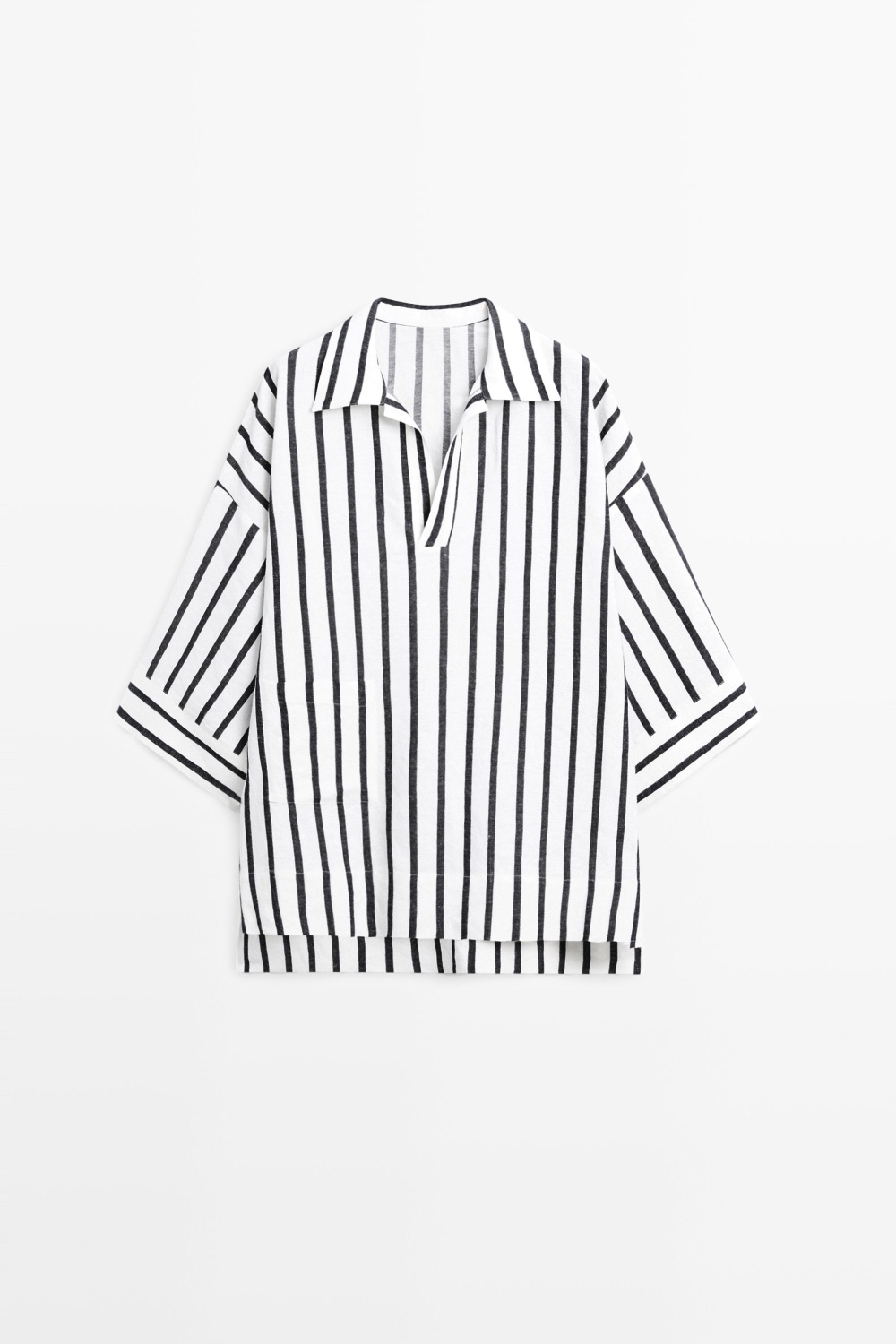 Massimo Dutti Рубашка оверсайз в полоску из льна, белый