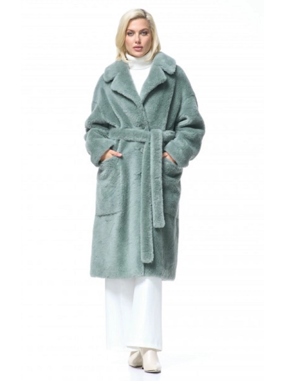 Шуба искусственная на основе шерсти чебурашка экомех, зеленая, SilverFox