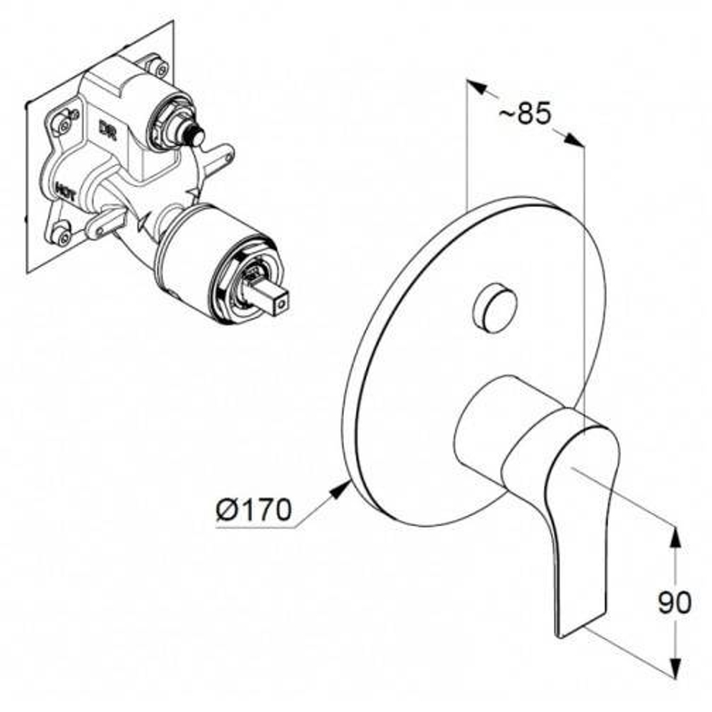 Встраиваемый смеситель для ванны душа Kludi Zenta SL с автоматическим переключателем воды PUSH&SWITCH, хром (486590565)