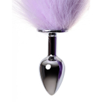 Серебристая металлическая анальная втулка 45см с фиолетово-белым хвостом размер S ToyFa Metal 712027-S