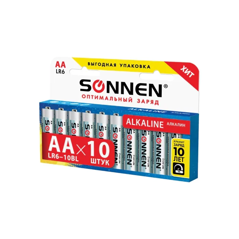 Батарейка АА SONNEN Alkaline, алкалиновые 10шт. 451086
