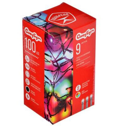 Гирлянда электрическая 9м 100 LED светодиодная, черный провод, вьюн, 220В, мультицвет