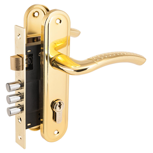 Замок врезной АЛЛЮР ЗВ4-132/3 -61А(1232)  GP латунь,для дер.дверей с/руч(3 ригеля+1 защелка)  /6803