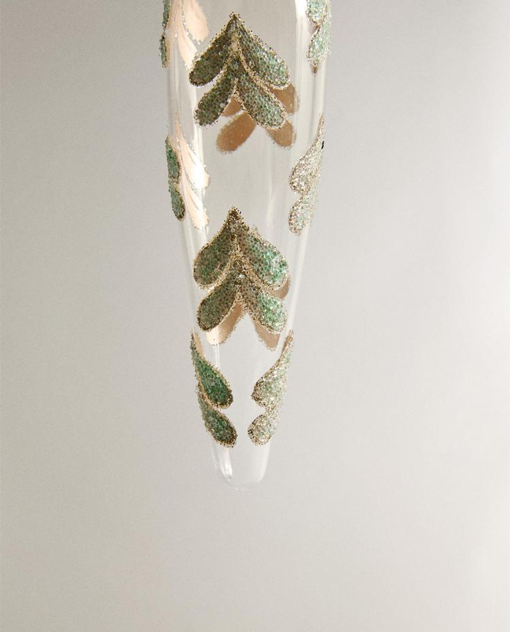 ZARA HOME ДЛИННОЕ БЛЕСТЯЩЕЕ ЕЛОЧНОЕ УКРАШЕНИЕ С УЗОРОМ «ЛИСТЬЯ», ЗЕЛЕНЫЙ