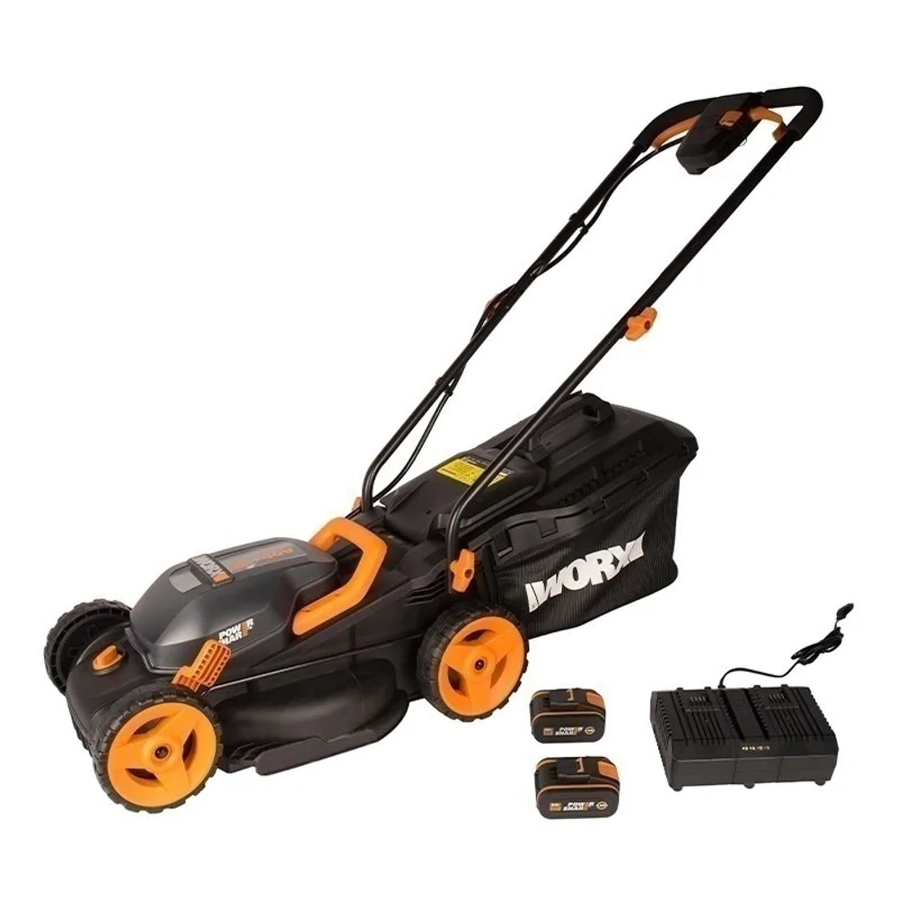 WORX WG779E.1 аккумуляторная газонокосилка (2 x 4 Ач, ЗУ)
