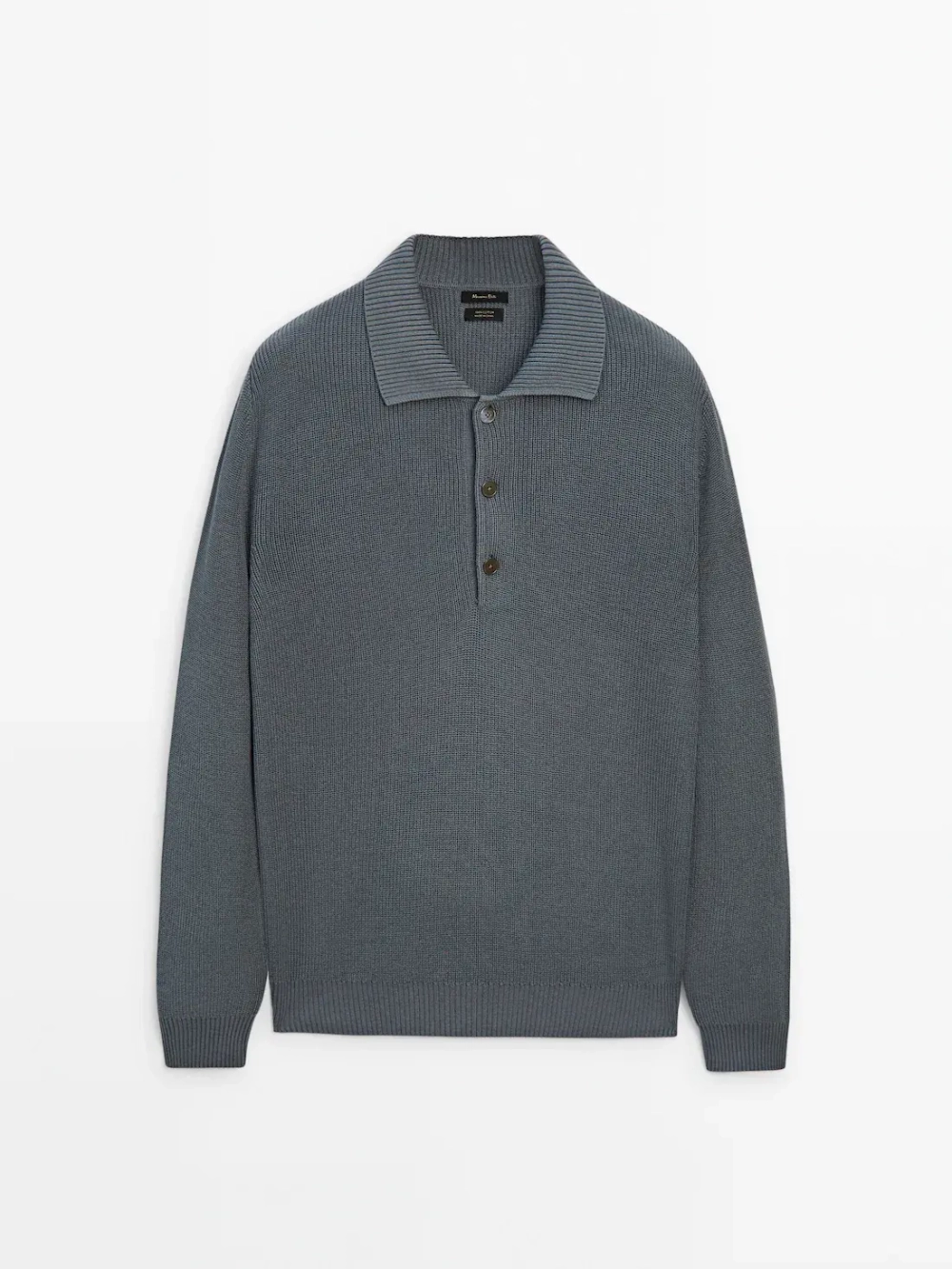 Massimo Dutti Хлопковый свитер с воротником поло, синеватый