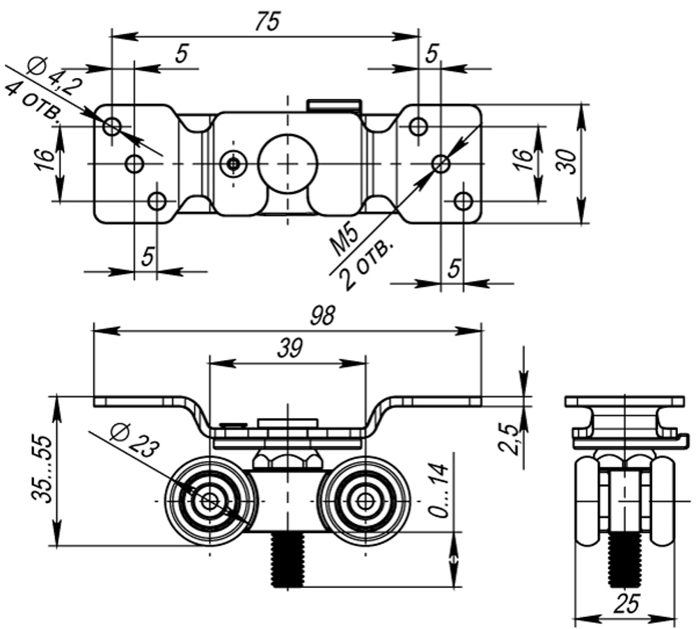 Комплект роликов для раздвижных дверей DIY Comfort 60/4 kit (877)