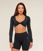 Топ GYMSHARK Adapt Animal X Whitney Long Sleeve Crop Top Black