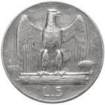 5 лир. Король Виктор Эммануил III. Италия. Серебро. 1929 г. VF-XF