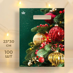 Пакет ПЭ 23*30см с вырубной неусиленной ручкой "Новогодний" (100шт)