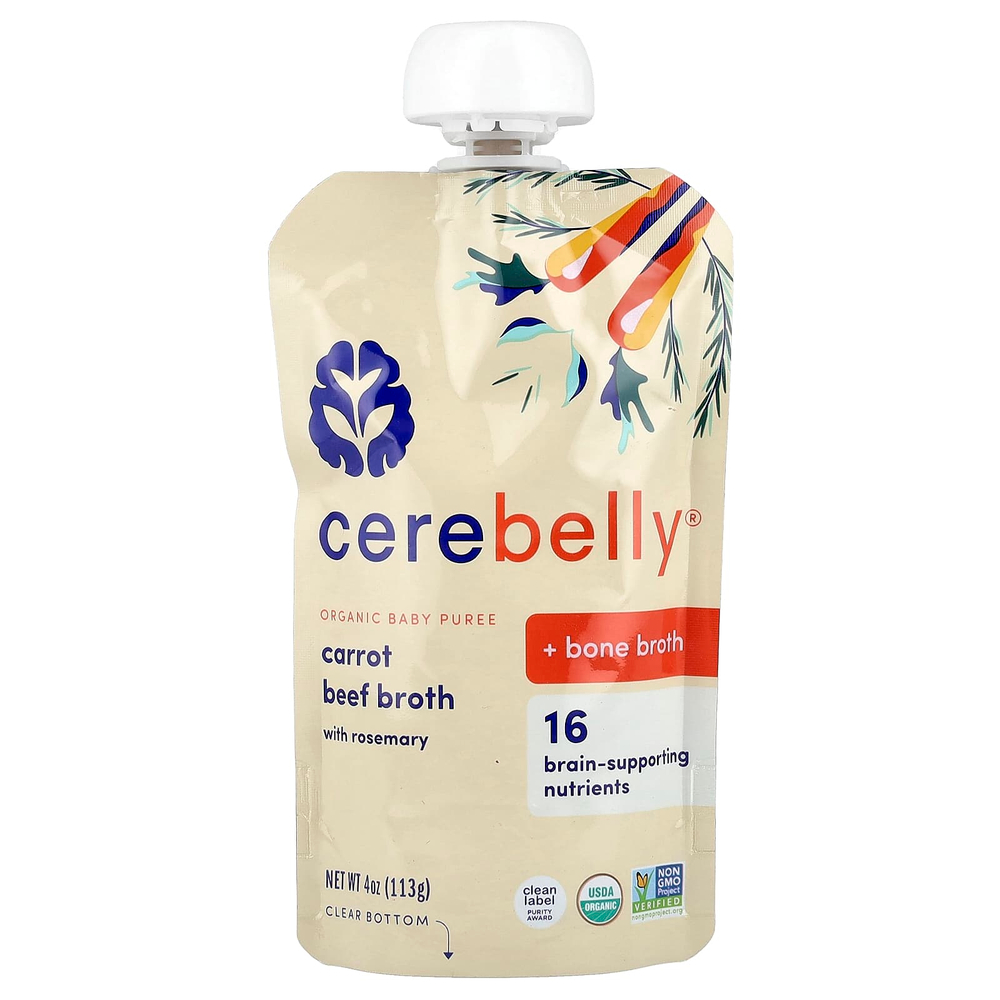 Cerebelly, Органическое детское пюре, морковь, говяжий бульон с розмарином, 6 пакетиков по 113 г (4 унции)