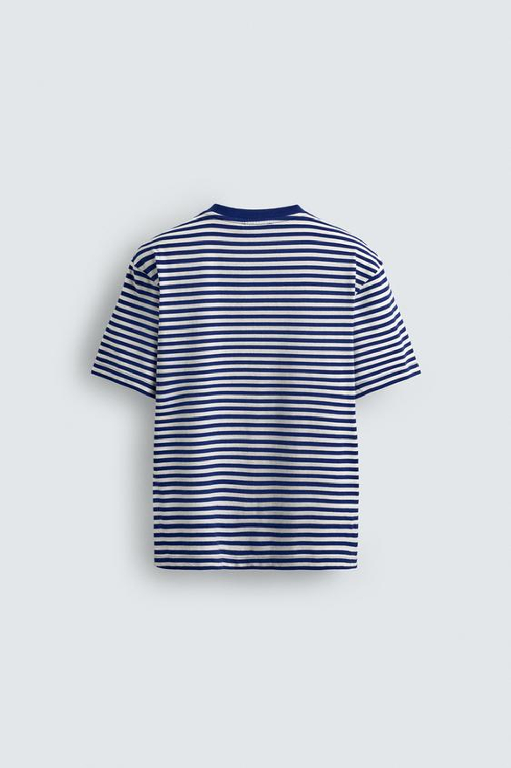 ZARA ФУТБОЛКА REGULAR FIT ЖАККАРД В ПОЛОСКУ, БЕЛЫЙ/СИНИЙ