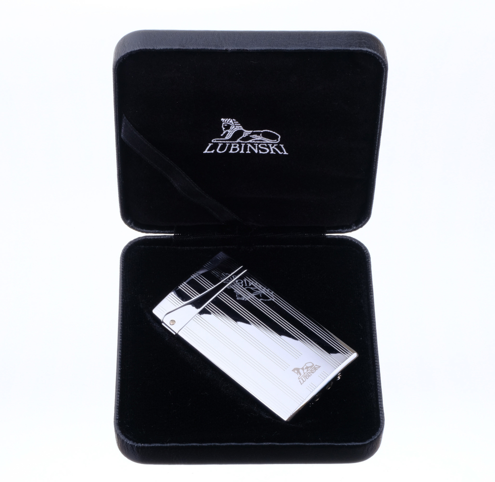 Зажигалка Lubinski "Флоренция", плоская, турбо, серебристая в полоску