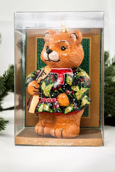 Елочное украшение Мишка с балалайкой хохлома, стекло, 15 см., 1 шт., Витус (59131)