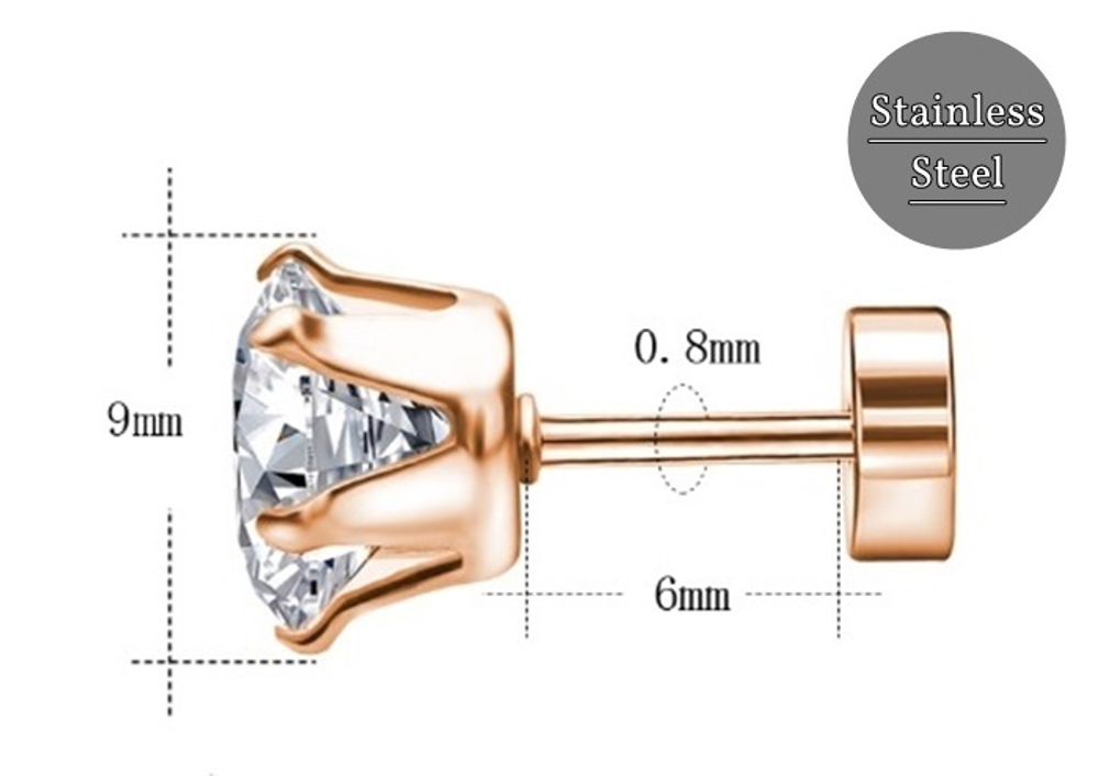 Микроштанга ( 6 мм) для пирсинга уха с кристаллом 9 мм. Медицинская сталь, золотое анодирование. 1 шт