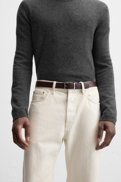 ZARA КОНТРАСТНЫЙ РЕМЕНЬ ИЗ КОЖИ, ЧЕРНЫЙ