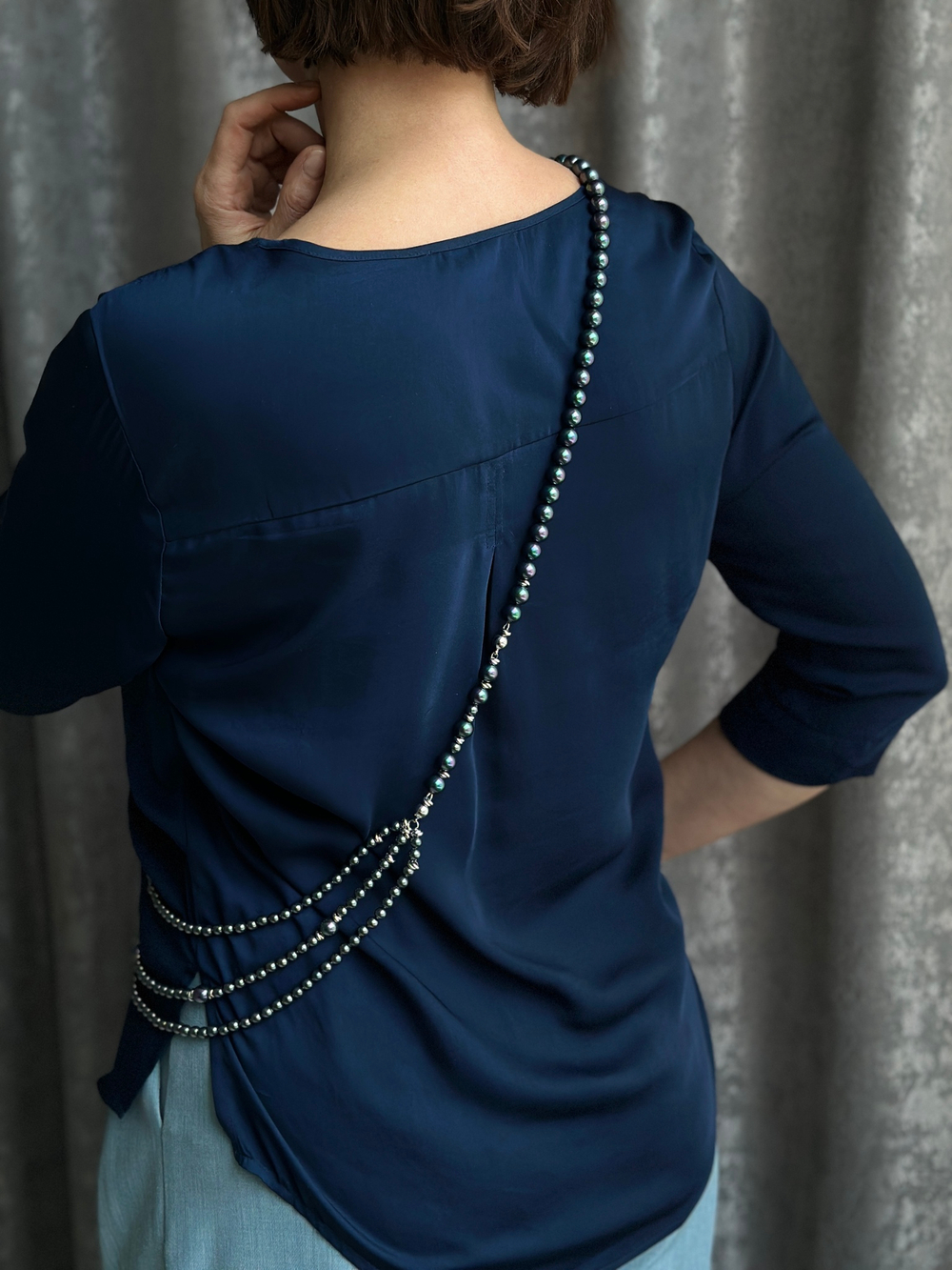 Колье трансформер на магнитах из темного "бензинового" радужного жемчуга Майорка