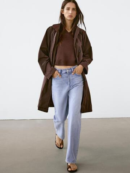 Massimo Dutti Тренч из струящейся непромокаемой ткани, бургундский