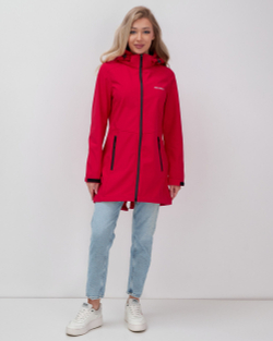 Парка спортивная женская с капюшоном softshell красного цвета 9568Kr