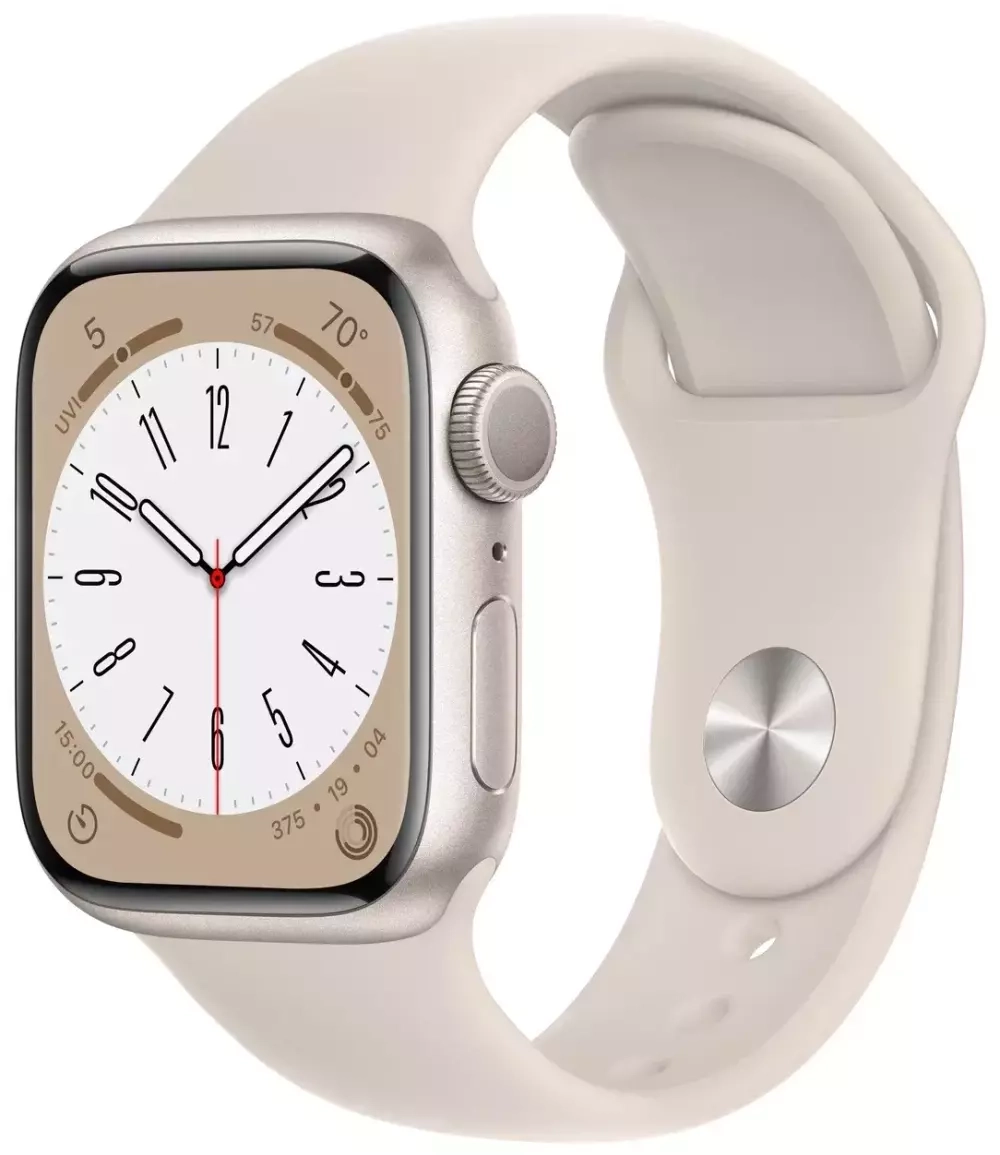 Apple Watch Series 8, 41 мм, из алюминия цвета «сияющая звезда», спортивный ремешок