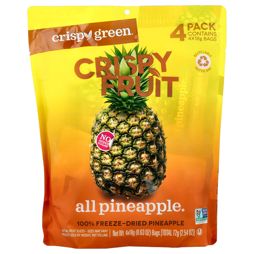 Crispy Green, Crispy Fruit, полностью ананасовый продукт, 4 пакетика по 18 г (0,63 унции)