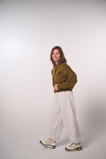 Брюки-бананы из светло-серого футера меланж, без начеса