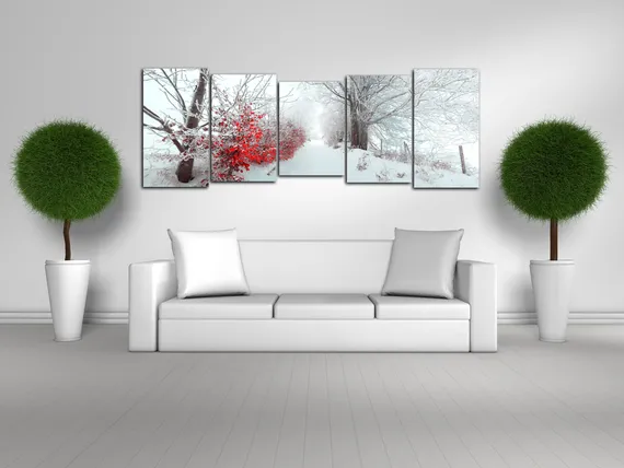 Модульная картина "Зима в деревне"