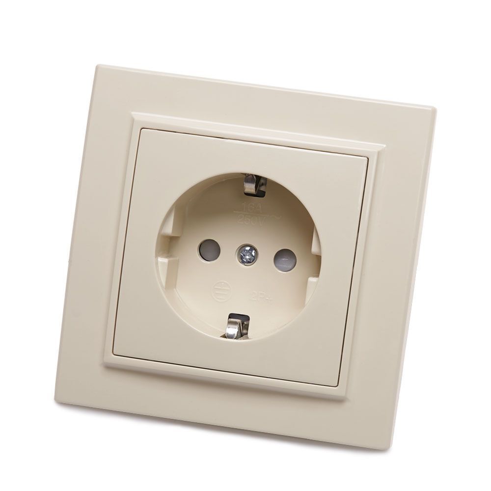 Розетка ЭРНА 1-местная слоновая кость с/з PST16-9010-02